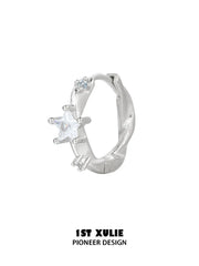 1ST XULIE Jewelry "Silver Angel" Dainty Star Zirconia Huggie Hoops in 925 Sterling Silver - Detail Shot