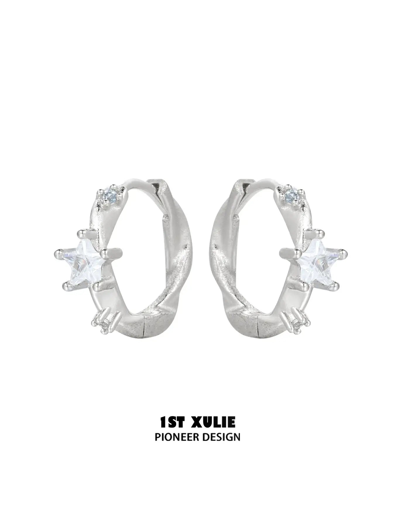 1ST XULIE Jewelry "Silver Angel" Dainty Star Zirconia Huggie Hoops in 925 Sterling Silver - Lifestyle Shot