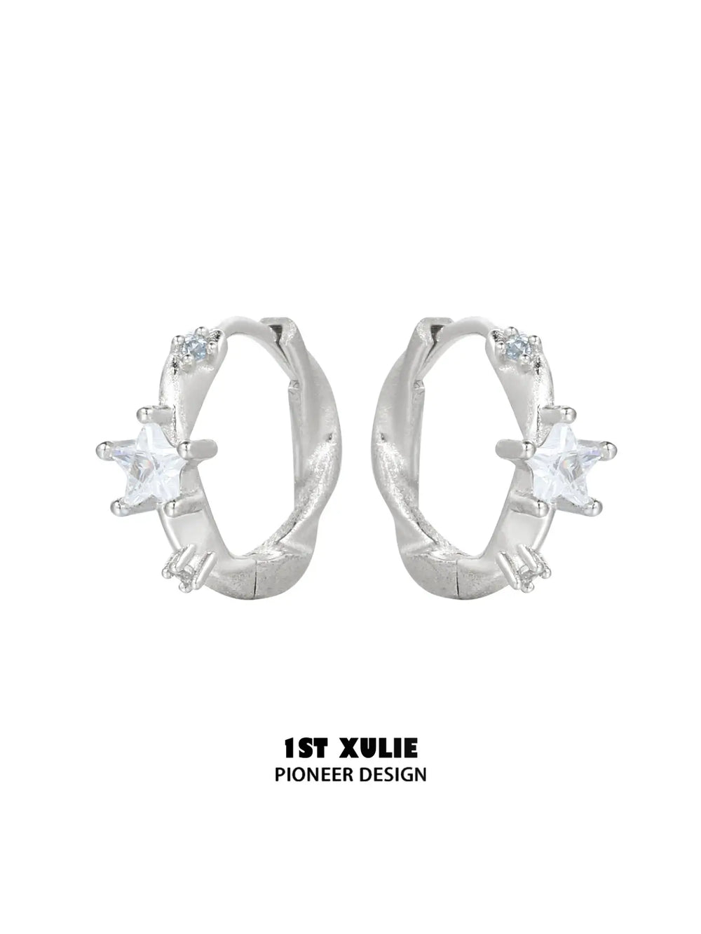 1ST XULIE Jewelry "Silver Angel" Dainty Star Zirconia Huggie Hoops in 925 Sterling Silver - Lifestyle Shot