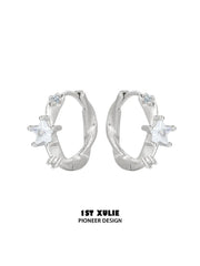 1ST XULIE Jewelry "Silver Angel" Dainty Star Zirconia Huggie Hoops in 925 Sterling Silver - Lifestyle Shot