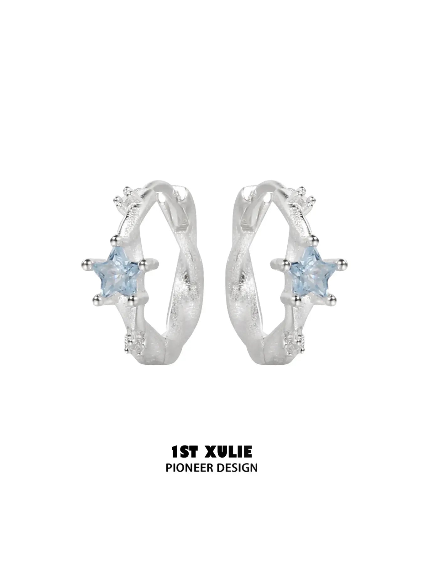 1ST XULIE Jewelry "Silver Angel" Dainty Star Zirconia Huggie Hoops in 925 Sterling Silver - Side View