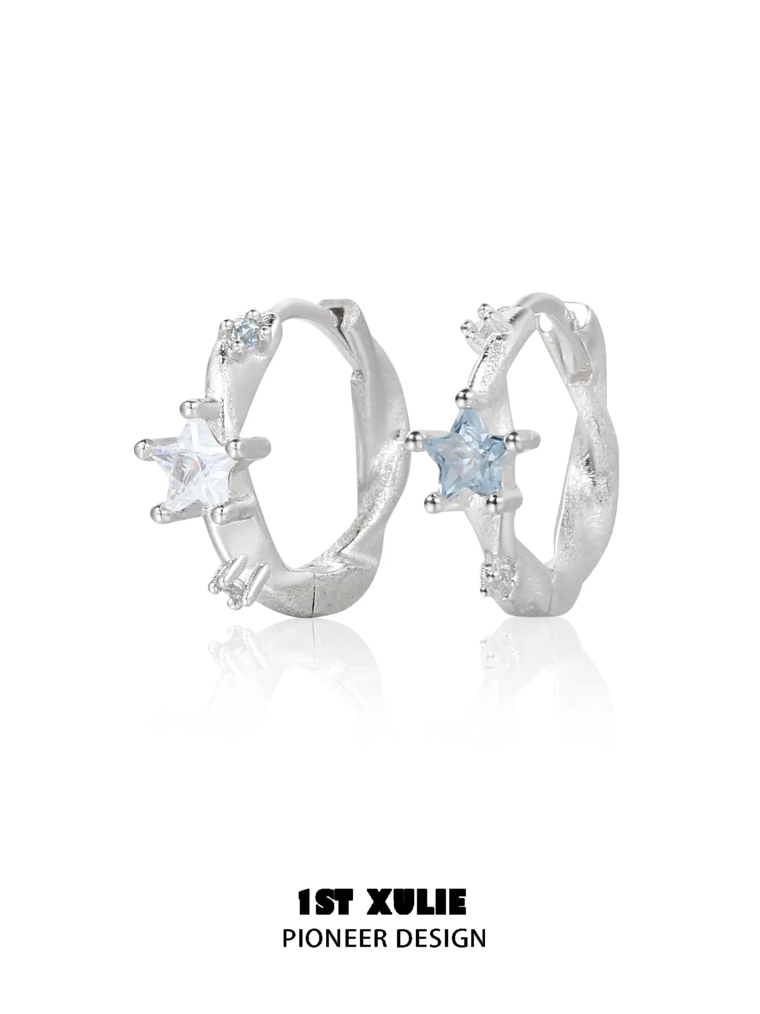 "Silver Angel" 925 Sterling Silver Dainty Star Zirconia Cartilage Huggie Hoop Earrings - Image 13