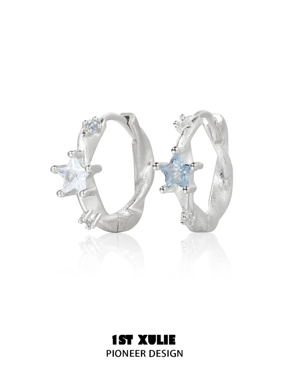 "Silver Angel" 925 Sterling Silver Dainty Star Zirconia Cartilage Huggie Hoop Earrings - Image 13