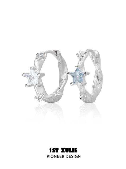 "Silver Angel" 925 Sterling Silver Dainty Star Zirconia Cartilage Huggie Hoop Earrings - Image 13