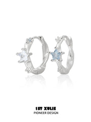 "Silver Angel" 925 Sterling Silver Dainty Star Zirconia Cartilage Huggie Hoop Earrings - Image 13