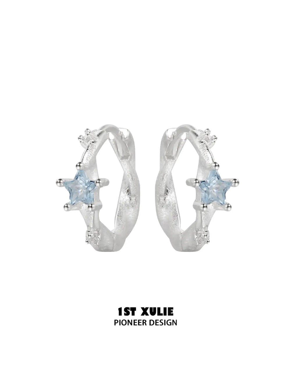 1ST XULIE Jewelry "Silver Angel" Dainty Star Zirconia Huggie Hoops in 925 Sterling Silver - Side View