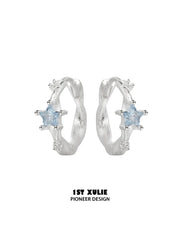 1ST XULIE Jewelry "Silver Angel" Dainty Star Zirconia Huggie Hoops in 925 Sterling Silver - Side View