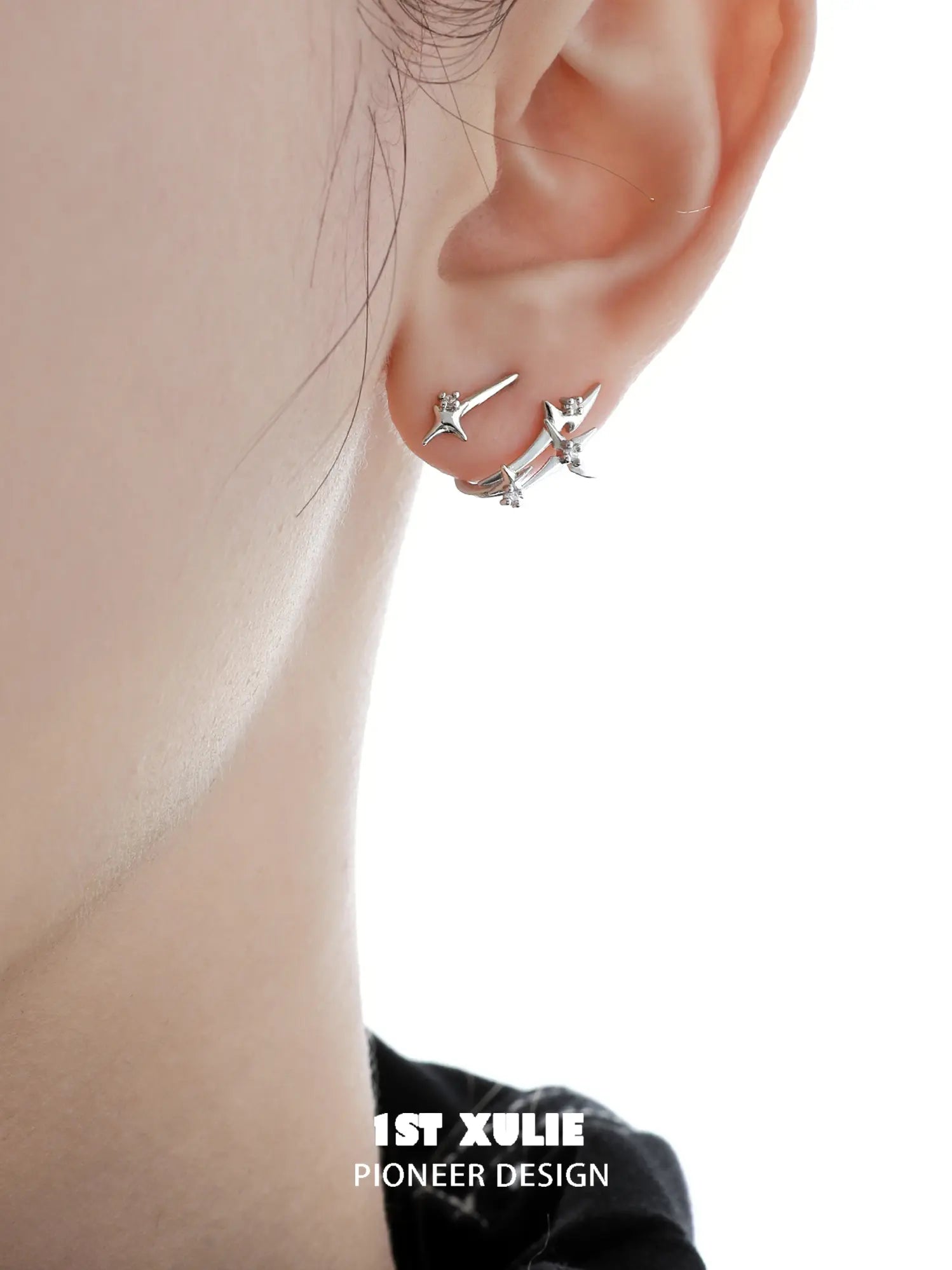 1ST XULIE Jewelry "Star Trails" Dainty Starburst Stud Earrings in 925 Sterling Silver - Product View