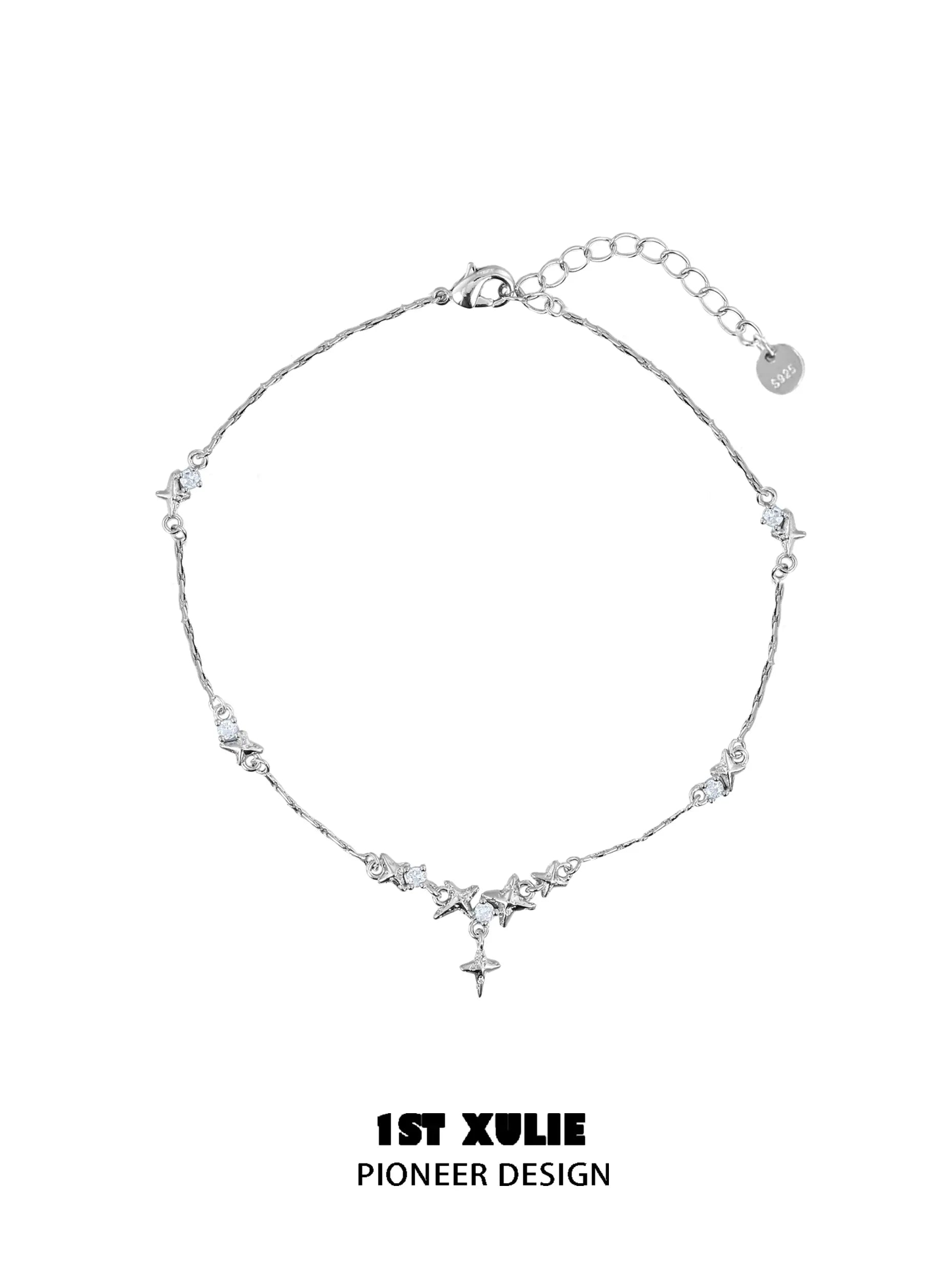 1ST XULIE "Silver Angel" Dainty Stardust Zirconia Chain Bracelet in 925 Sterling Silver - On Model