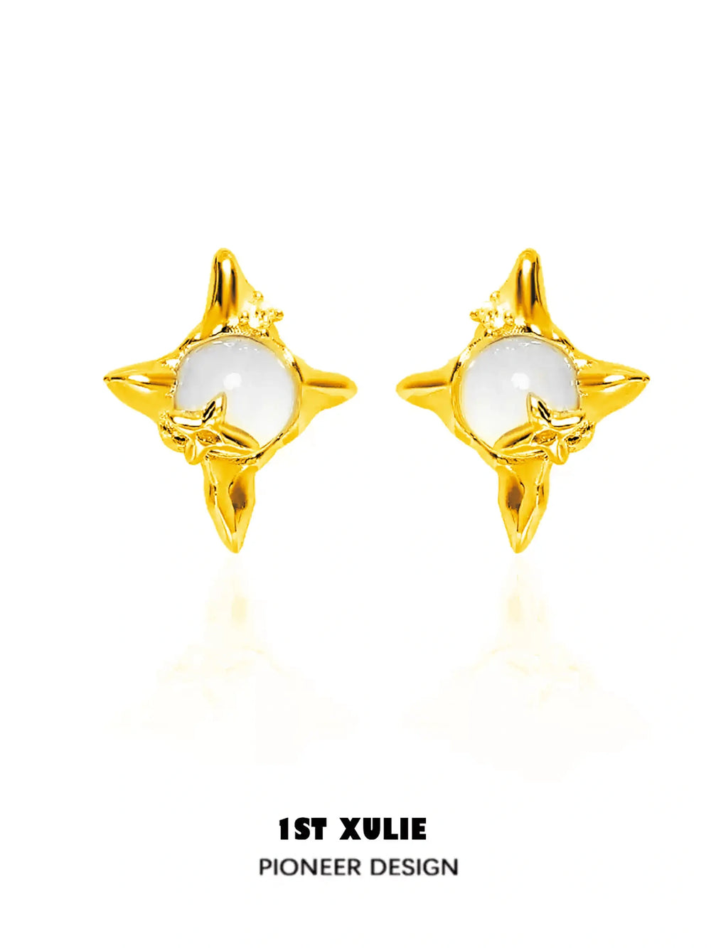 1ST XULIE "Day Dream" Dainty White Agate Cloud Stud Earrings in 925 Sterling Silver - Product View