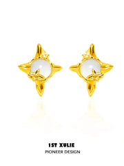 1ST XULIE "Day Dream" Dainty White Agate Cloud Stud Earrings in 925 Sterling Silver - Product View