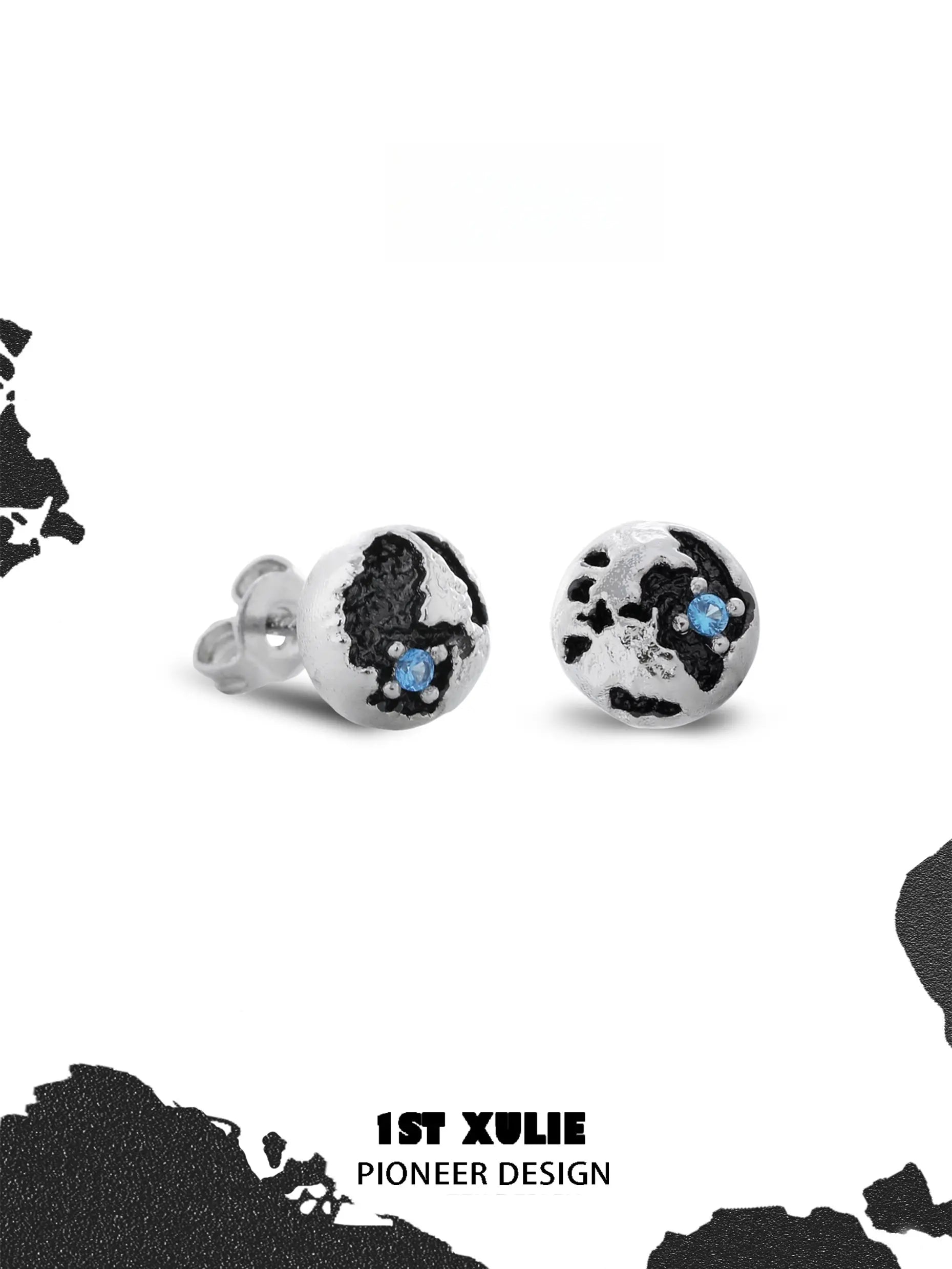 1ST XULIE "Mini World" Dainty World Map Stud Earrings in 925 Sterling Silver - Product View