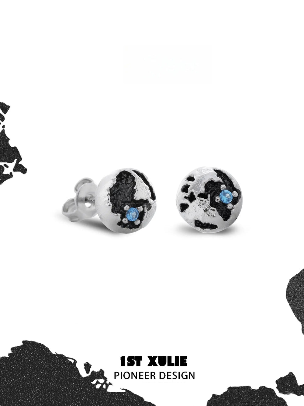 1ST XULIE "Mini World" Dainty World Map Stud Earrings in 925 Sterling Silver - Product View