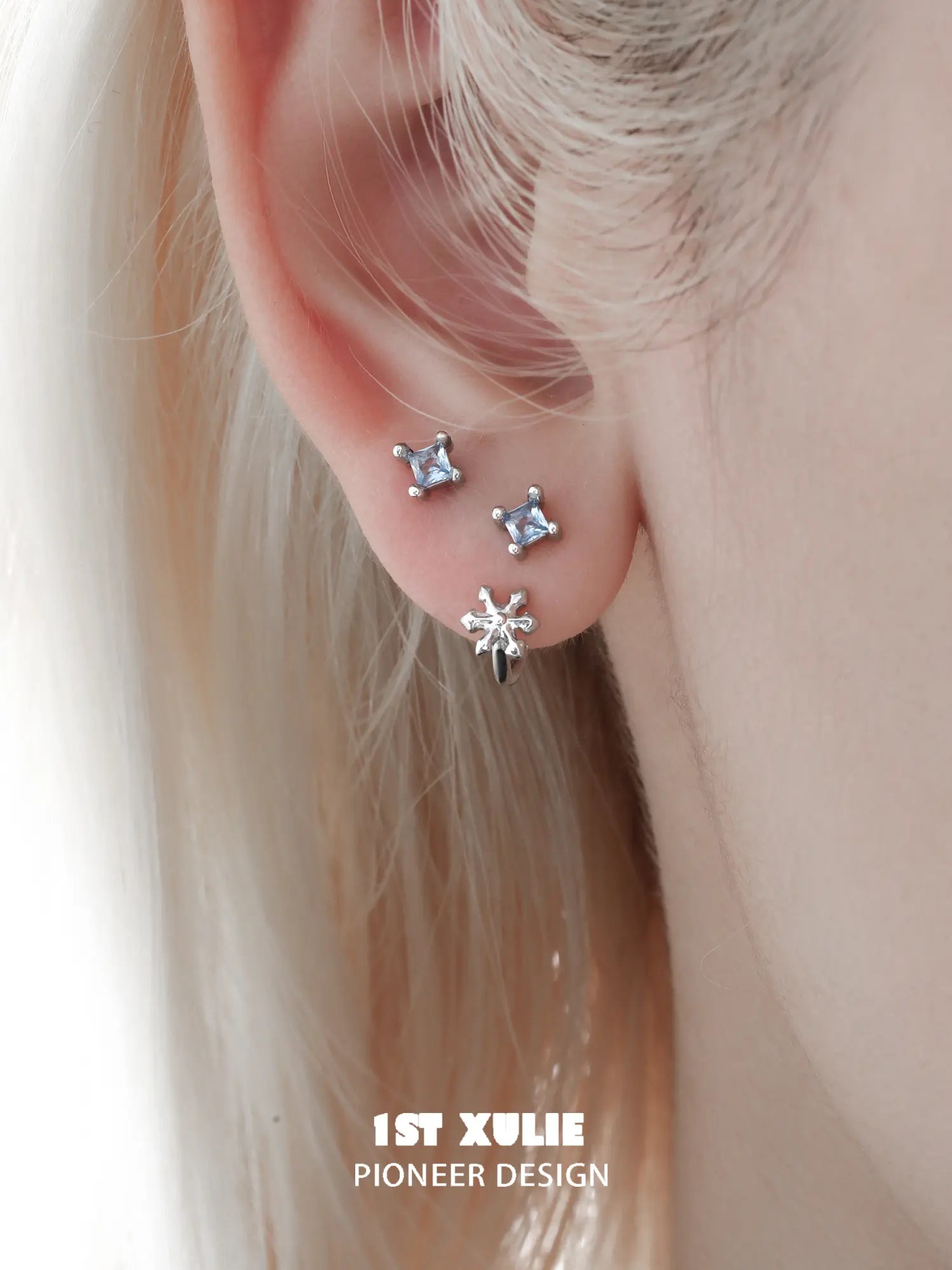 1ST XULIE Jewelry "Snow Land" Delicate Snowflake Dangle Earrings in Platinum Plated - Product View
