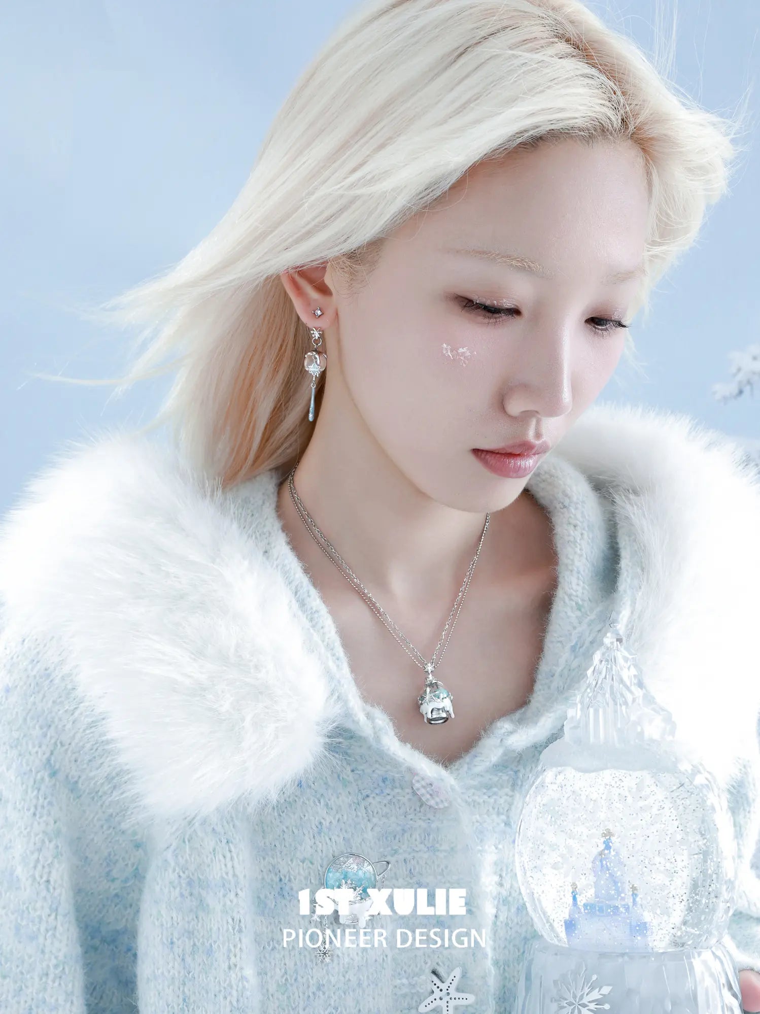 1ST XULIE Jewelry "Snow Land" Delicate Snowflake Dangle Earrings in Platinum Plated - Side View