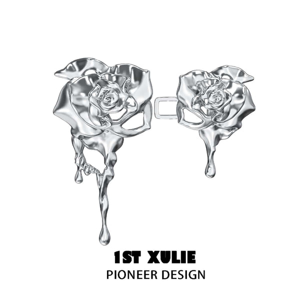 "Taboo Rose" Platinum Plated Detachable Double Rose Brooch, Multi-functional Waist Clasp