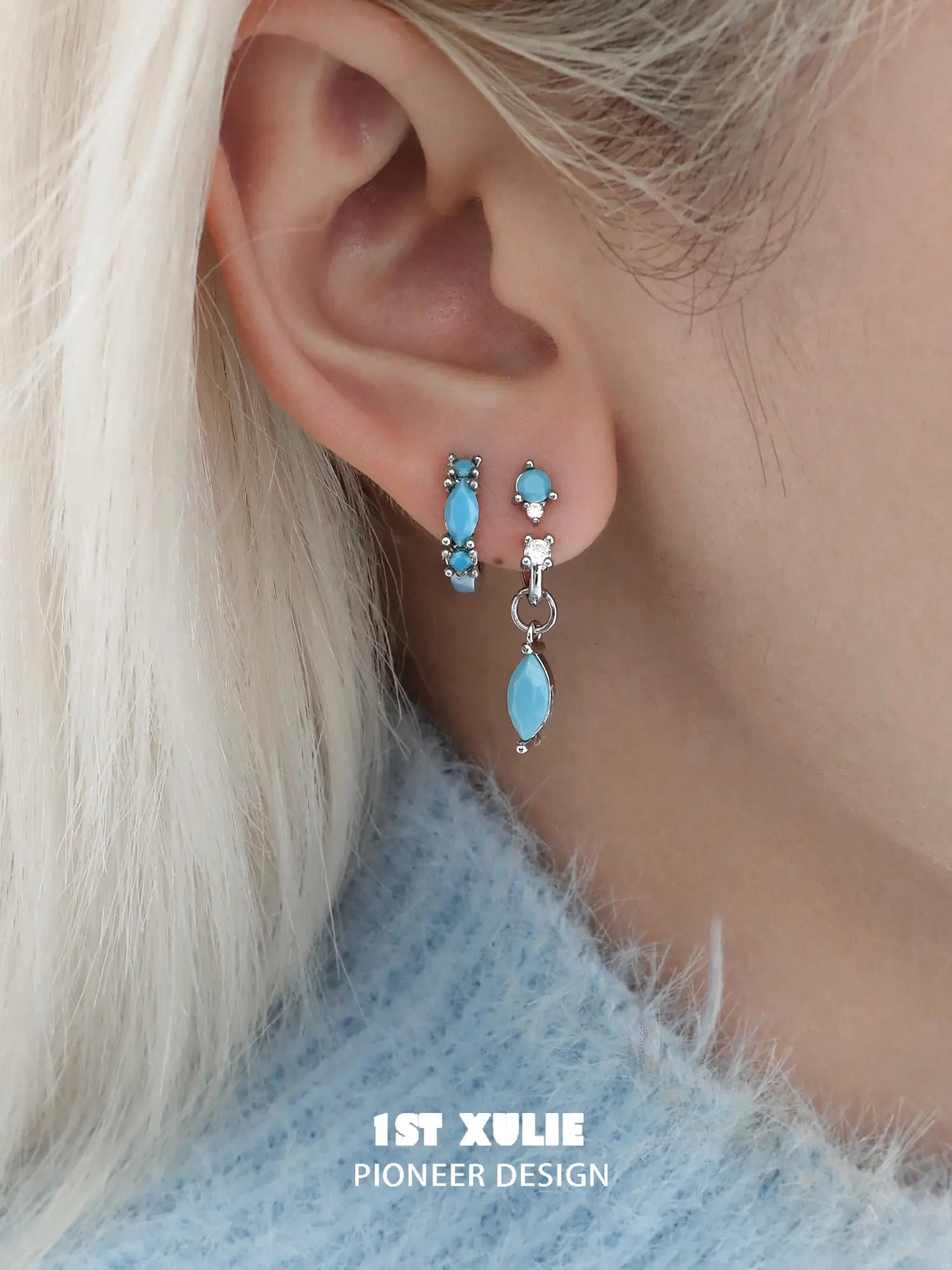"Stone Age" Platinum Plated Detachable Gemstone Charm Huggie Hoop Earrings - Image 15