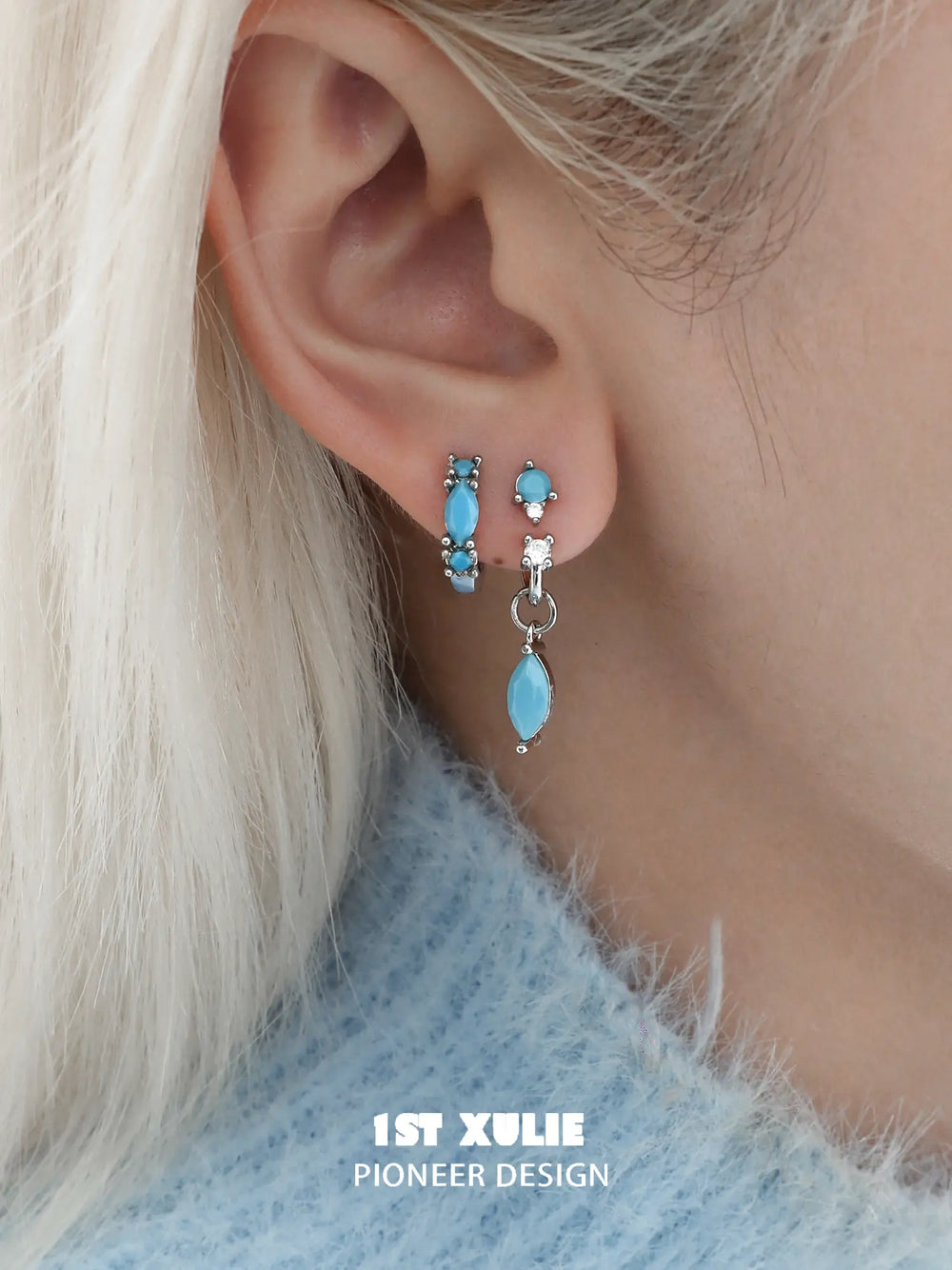 "Stone Age" Platinum Plated Detachable Gemstone Charm Huggie Hoop Earrings - Image 15