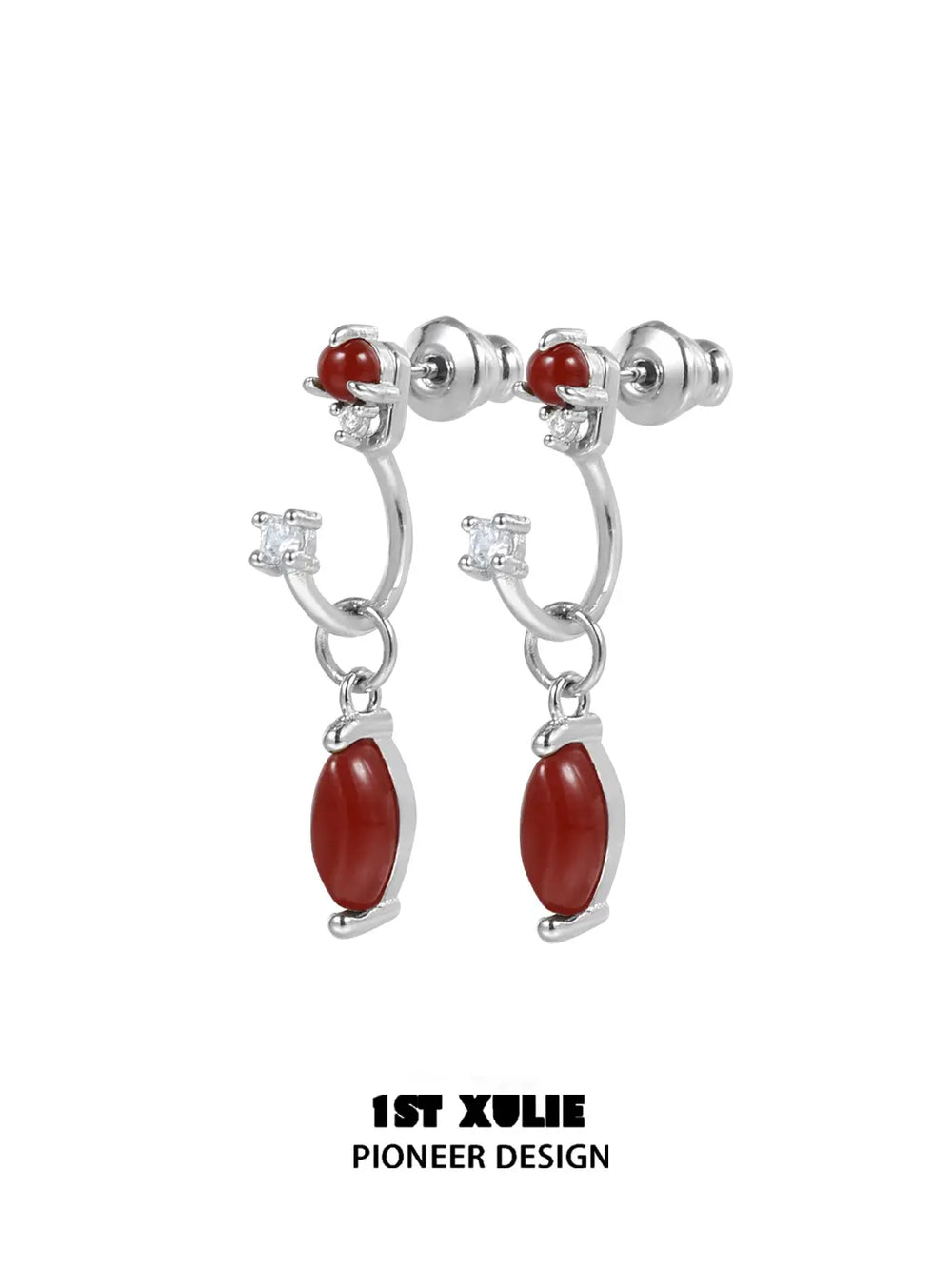 1ST XULIE Jewelry "Stone Age" Detachable Gemstone Drop Earrings with Blue Turquoise in Platinum Plated - Side View