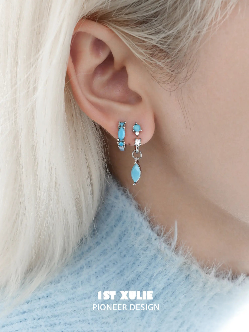"Stone Age" Platinum Plated Detachable Gemstone Charm Huggie Hoop Earrings - Image 21