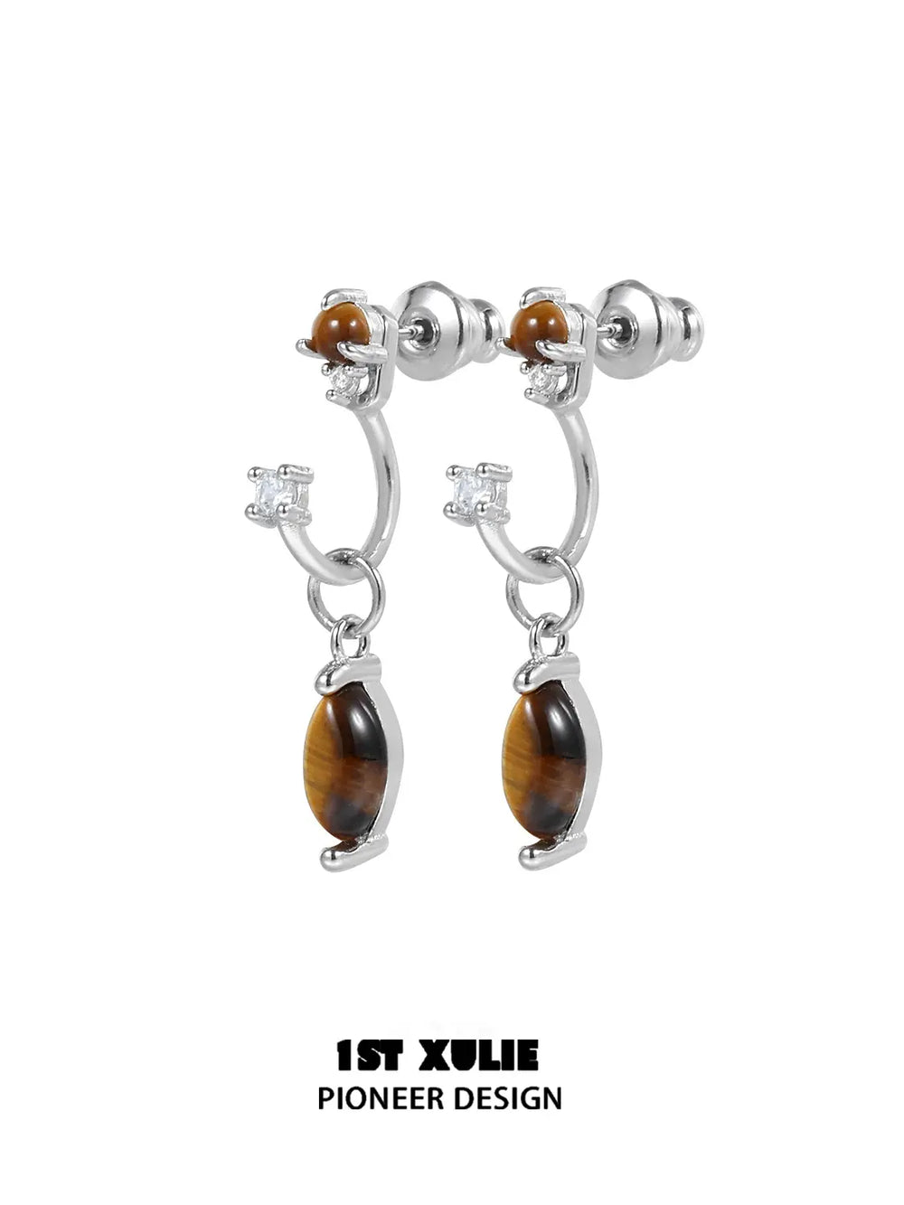 1ST XULIE Jewelry "Stone Age" Detachable Gemstone Drop Earrings in Platinum Plated - On Model