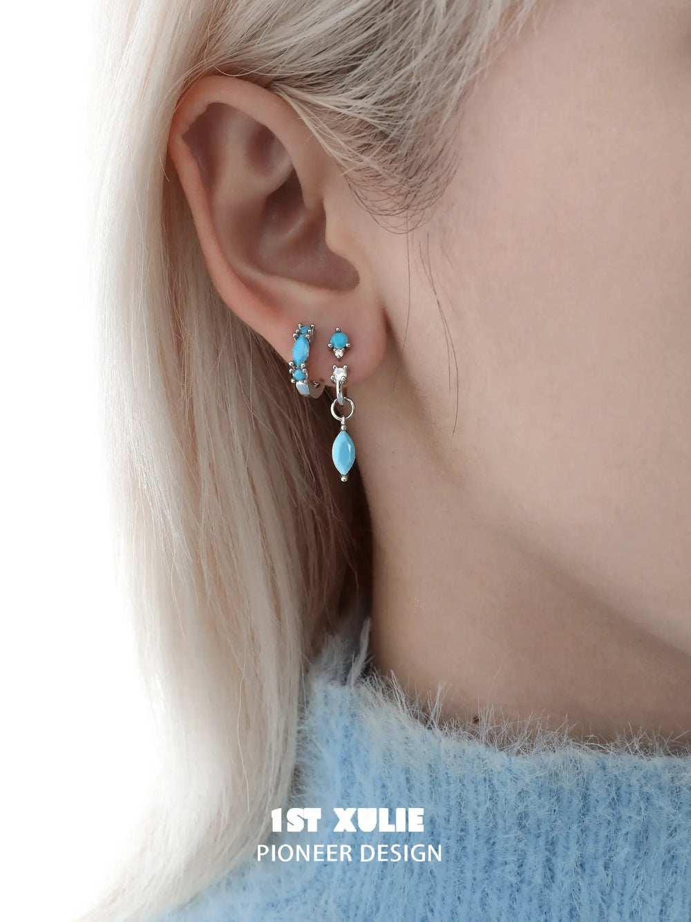"Stone Age" Platinum Plated Detachable Gemstone Charm Huggie Hoop Earrings - Image 20