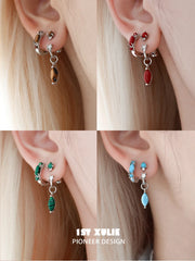 "Stone Age" Platinum Plated Detachable Gemstone Charm Huggie Hoop Earrings - Image 18