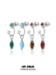 "Stone Age" Platinum Plated Detachable Gemstone Charm Huggie Hoop Earrings - Image 12