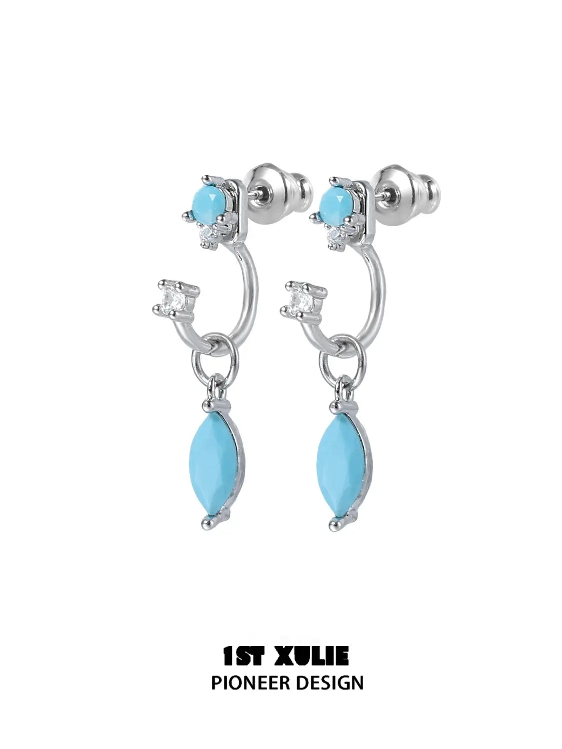 1ST XULIE Jewelry "Stone Age" Detachable Gemstone Drop Earrings with Red Agate in Platinum Plated - Product View