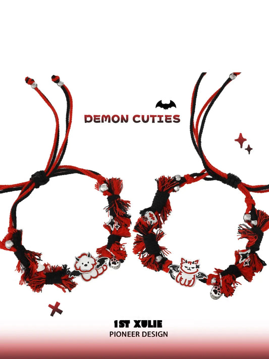 1ST XULIE Jewelry "DEMON CUTIES" Devil Kitten & Puppy Charm Bracelet in Platinum Plated Brass - Angle View 1