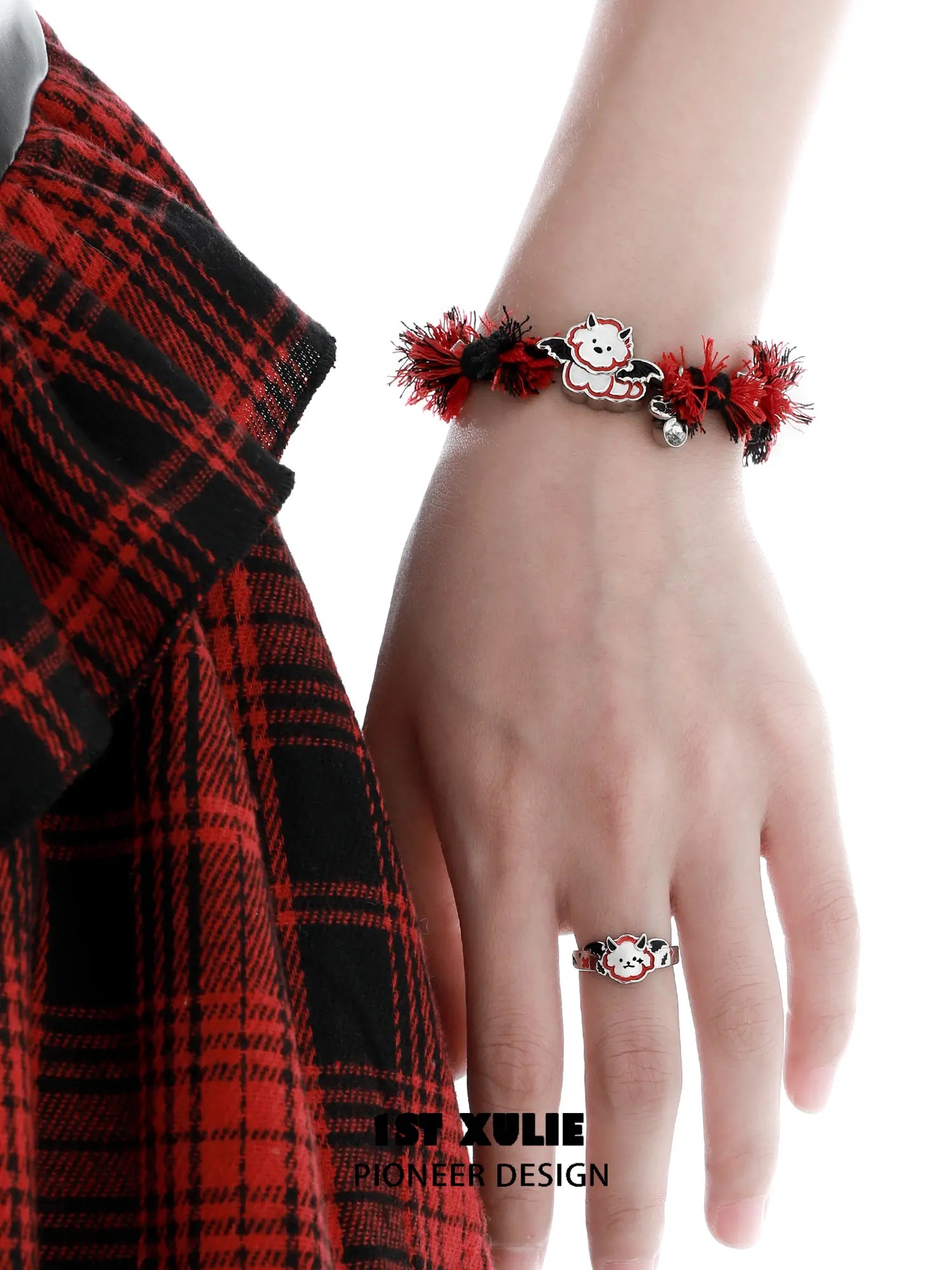 1ST XULIE Jewelry "DEMON CUTIES" Devil Kitten & Puppy Charm Bracelet in Platinum Plated Brass - Product View