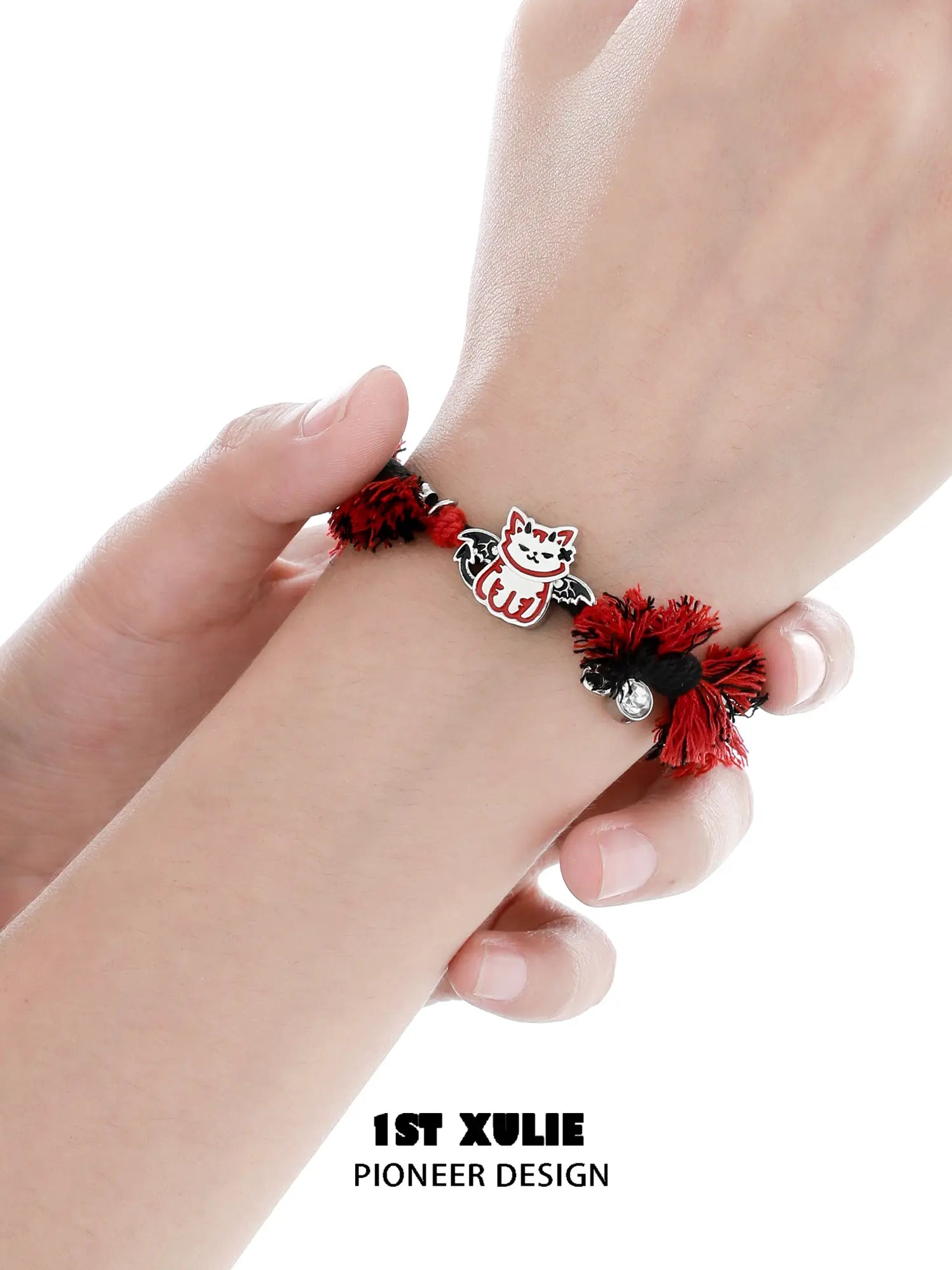 1ST XULIE Jewelry "DEMON CUTIES" Devil Kitten & Puppy Charm Bracelet in Platinum Plated Brass - Side View