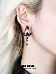 1ST XULIE Jewelry "Infernal Dragon Relic" Dragon Bone Dangle Earrings in Black Gold Plated Brass - On Model