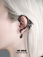 1ST XULIE Jewelry "Infernal Dragon Relic" Dragon Bone Ear Climber Earring in Black Gold Plated - Side View