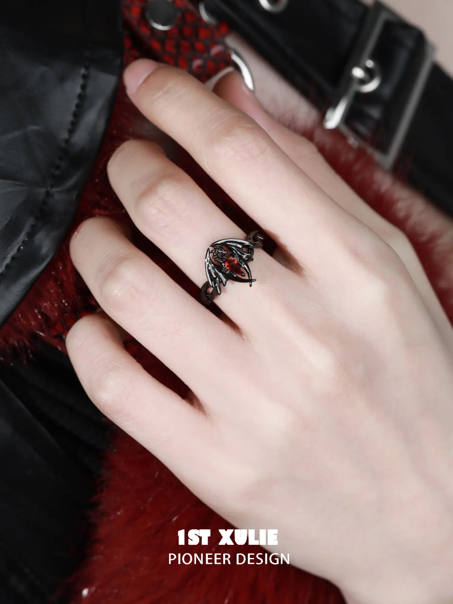 1ST XULIE Jewelry "Infernal Dragon Relic" Dragon Bone Ring in 925 Sterling Silver - Detail Shot