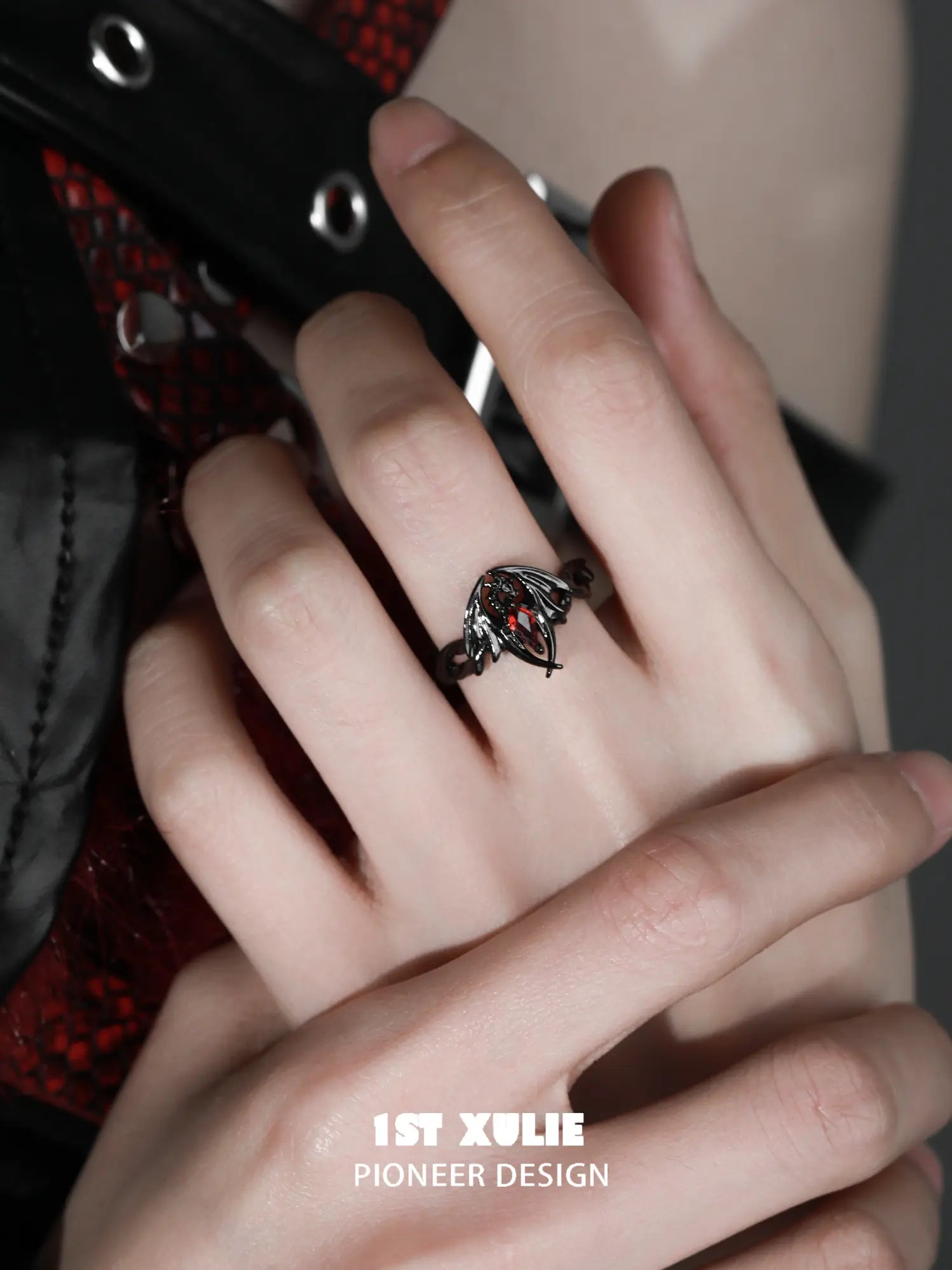 1ST XULIE Jewelry "Infernal Dragon Relic" Dragon Bone Ring in 925 Sterling Silver - On Model