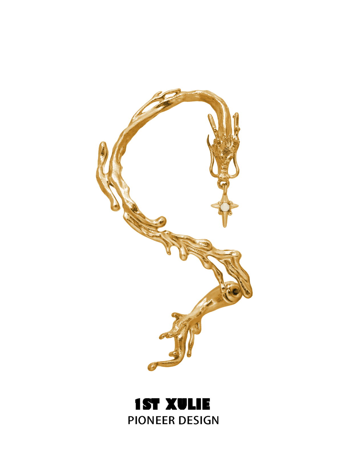 1ST XULIE "Loong" Dragon Opal Ear Climber Earrings in Platinum Plated - On Model