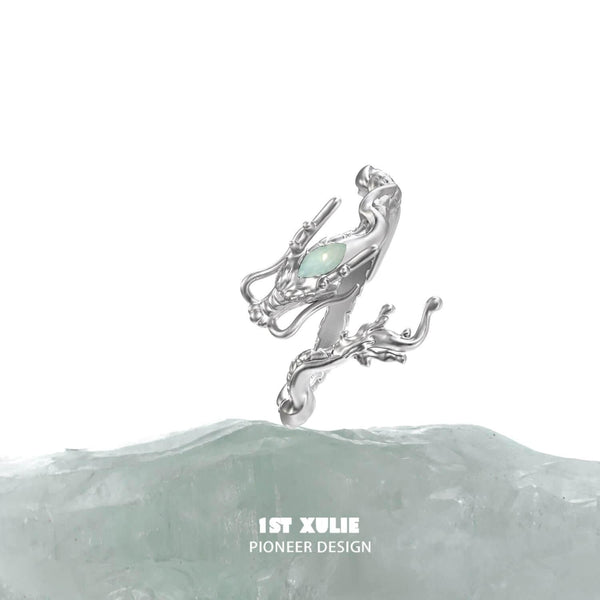"Loong" 925 Sterling Silver Adjustable Flowing Dragon Opal Open End Ring