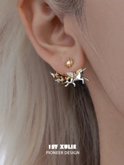 1ST XULIE "DREAM HORSE" Mythical Dream Horse Unicorn Stud Earrings in 18K Gold & Platinum Plating - Angle View