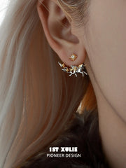 1ST XULIE "DREAM HORSE" Mythical Dream Horse Unicorn Stud Earrings in 18K Gold & Platinum Plating - On Model Close Up