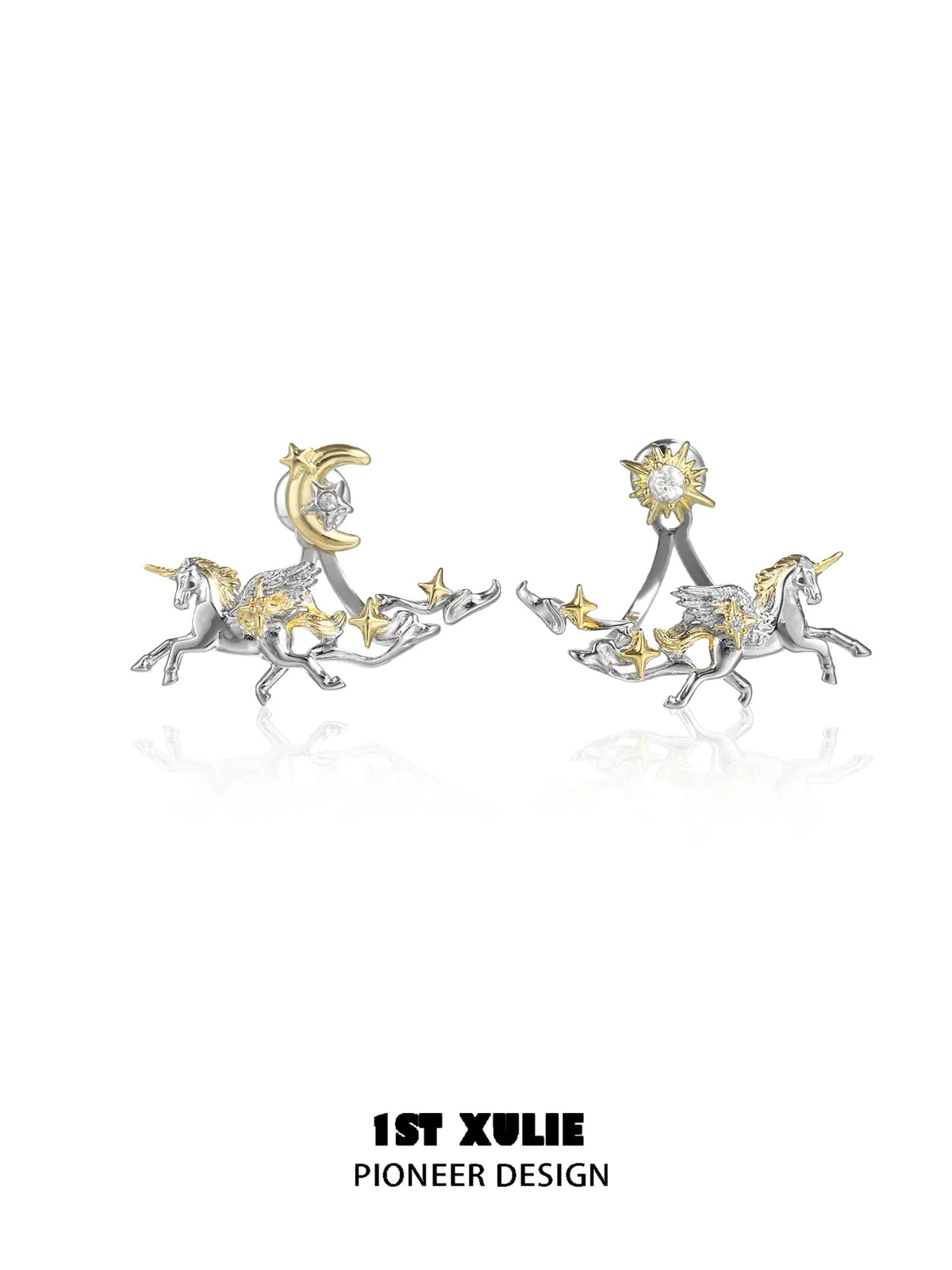 1ST XULIE "DREAM HORSE" Mythical Dream Horse Unicorn Stud Earrings in 18K Gold & Platinum Plating - Packaging View