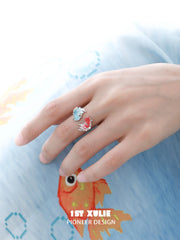 1ST XULIE Jewelry "THE SEA" Dreamcore 3D Resin Goldfish Adjustable Open Ring in 925 Sterling Silver - Side View