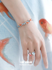 1ST XULIE Jewelry "THE SEA" Dreamy Enamel Goldfish Bangle in Brass - Side View