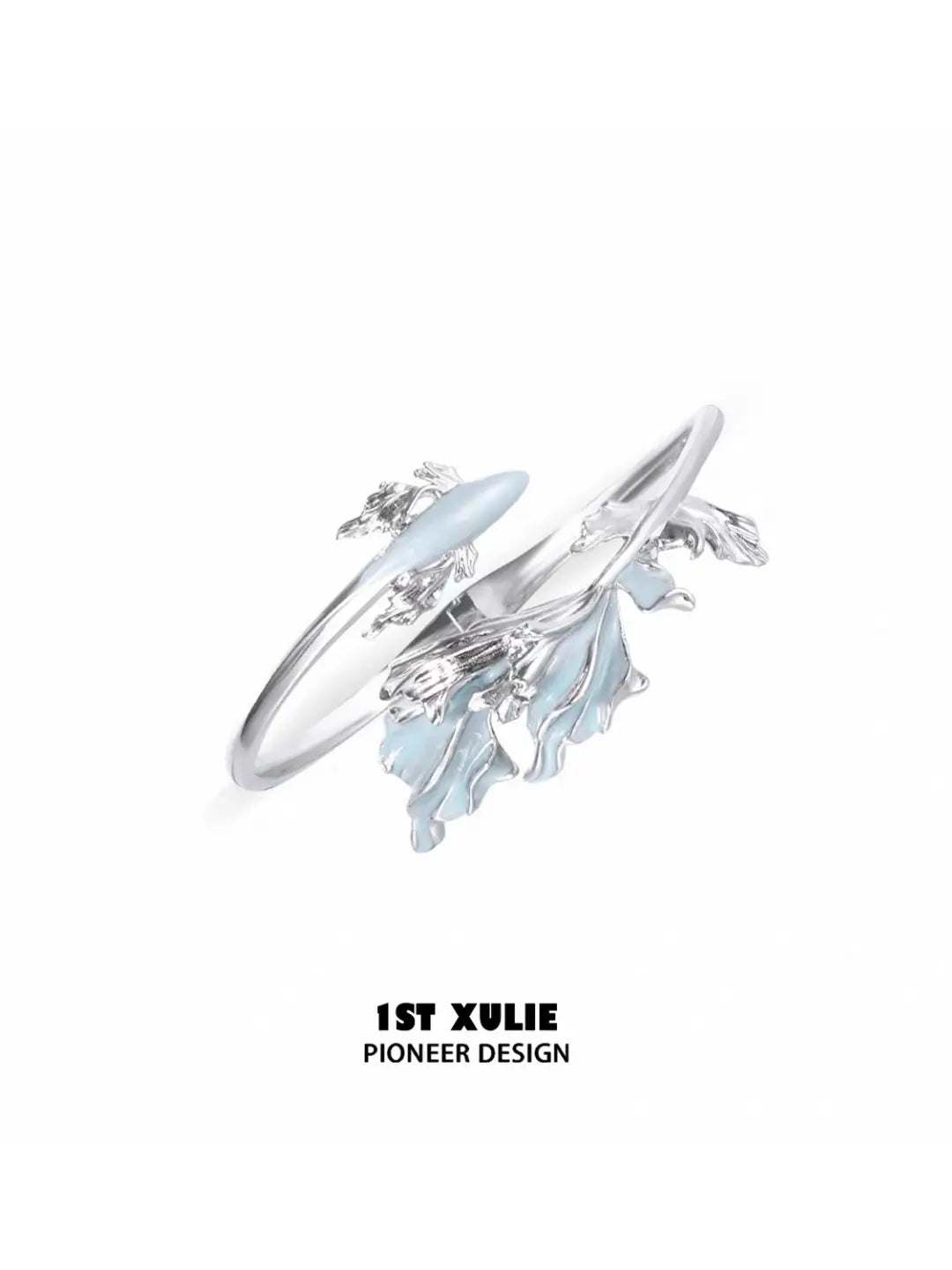1ST XULIE Jewelry "THE SEA" Dreamy Enamel Swimming Fish Bangle in Platinum Plated - Lifestyle Shot