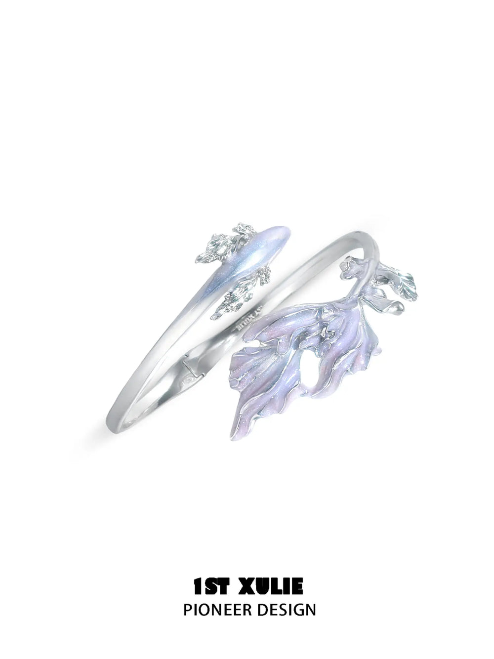 1ST XULIE Jewelry "THE SEA" Dreamy Enamel Swimming Fish Bangle in Platinum Plated Brass - Lifestyle Shot