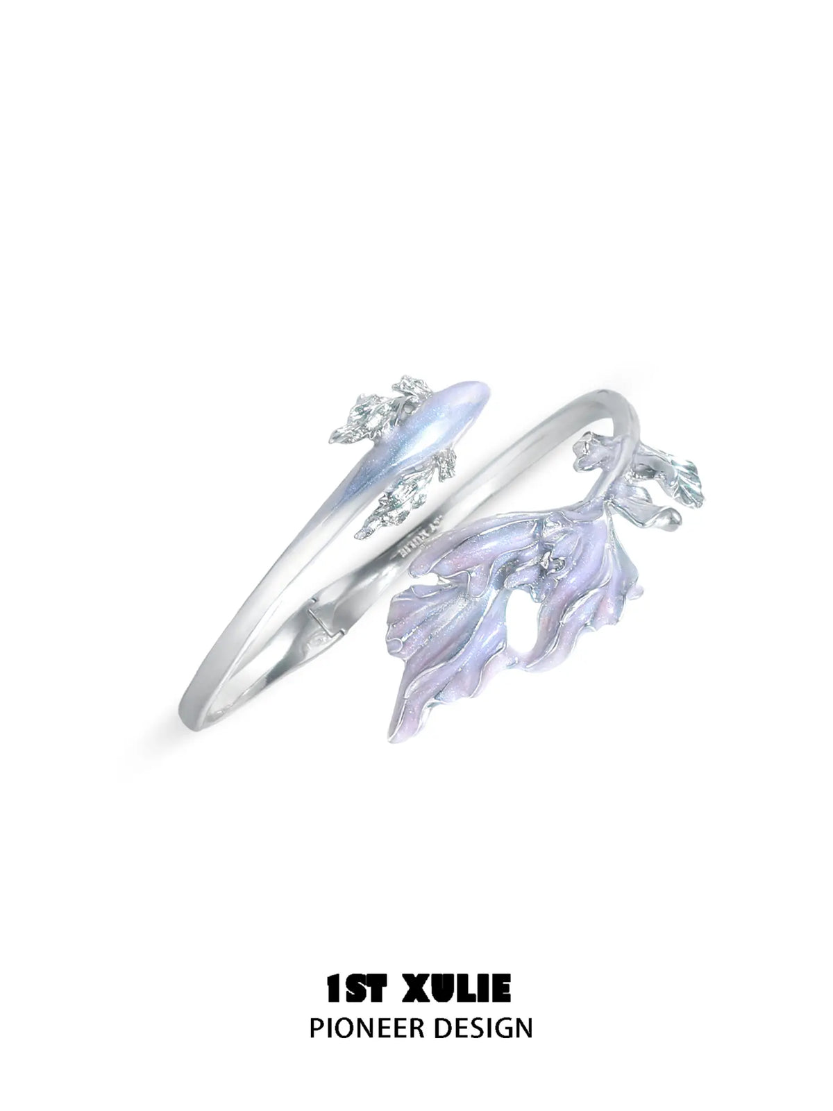 1ST XULIE Jewelry "THE SEA" Dreamy Enamel Swimming Fish Bangle in Platinum Plated Brass - Lifestyle Shot