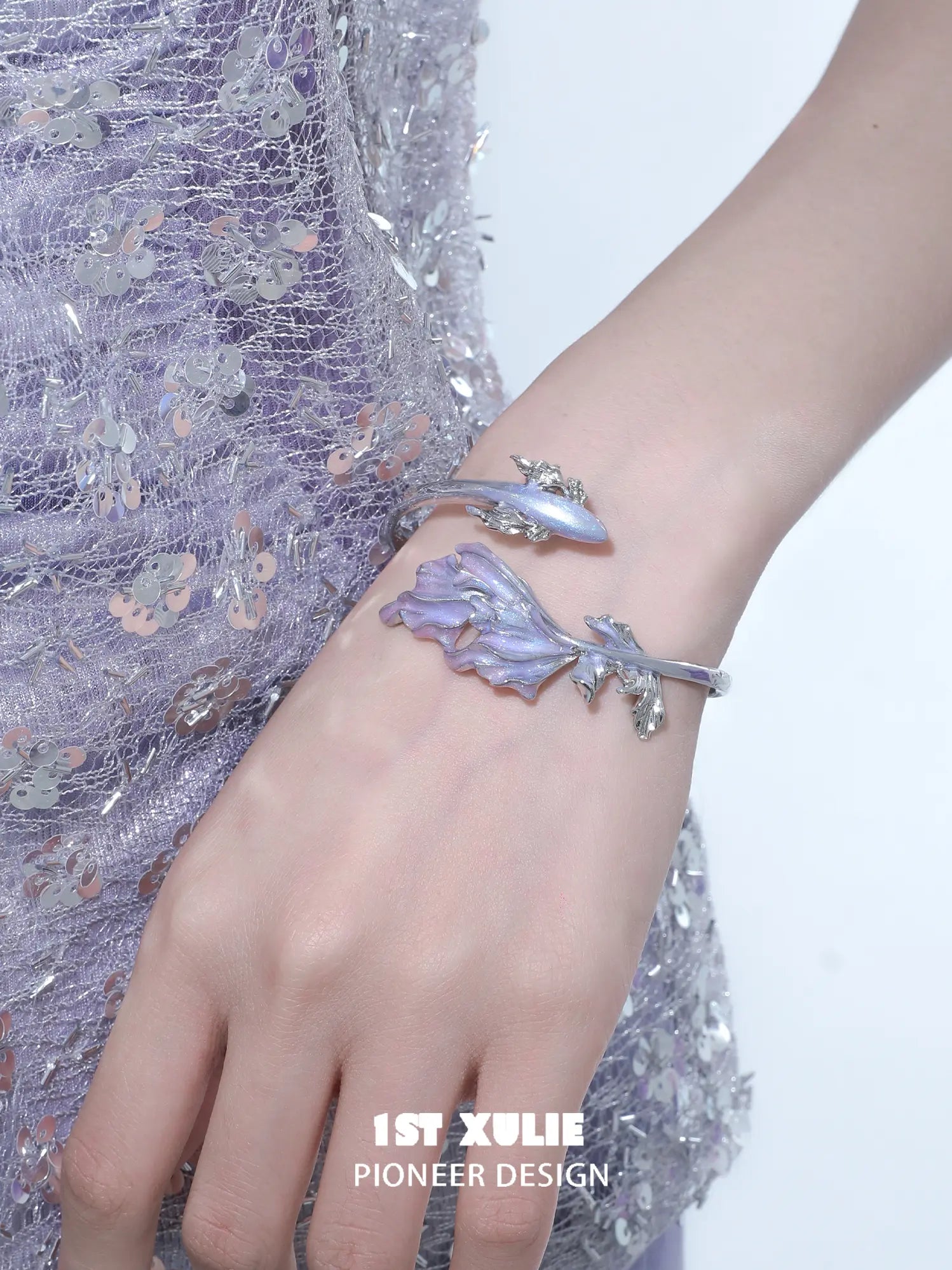 1ST XULIE Jewelry "THE SEA" Dreamy Enamel Swimming Fish Bangle in Platinum Plated Brass - Product View