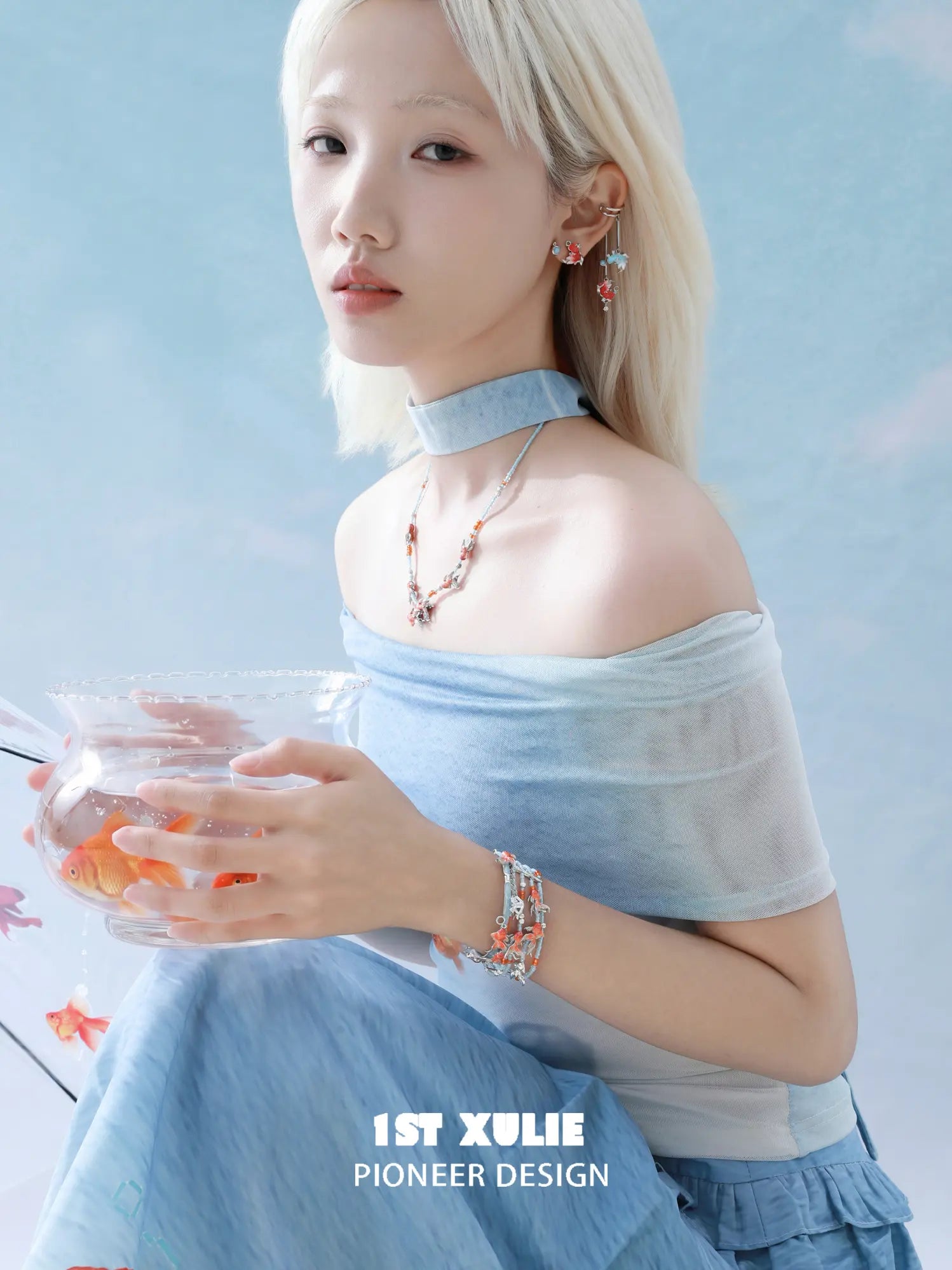 1ST XULIE Jewelry "THE SEA" Dreamy Goldfish Beaded Necklace - Angle 1