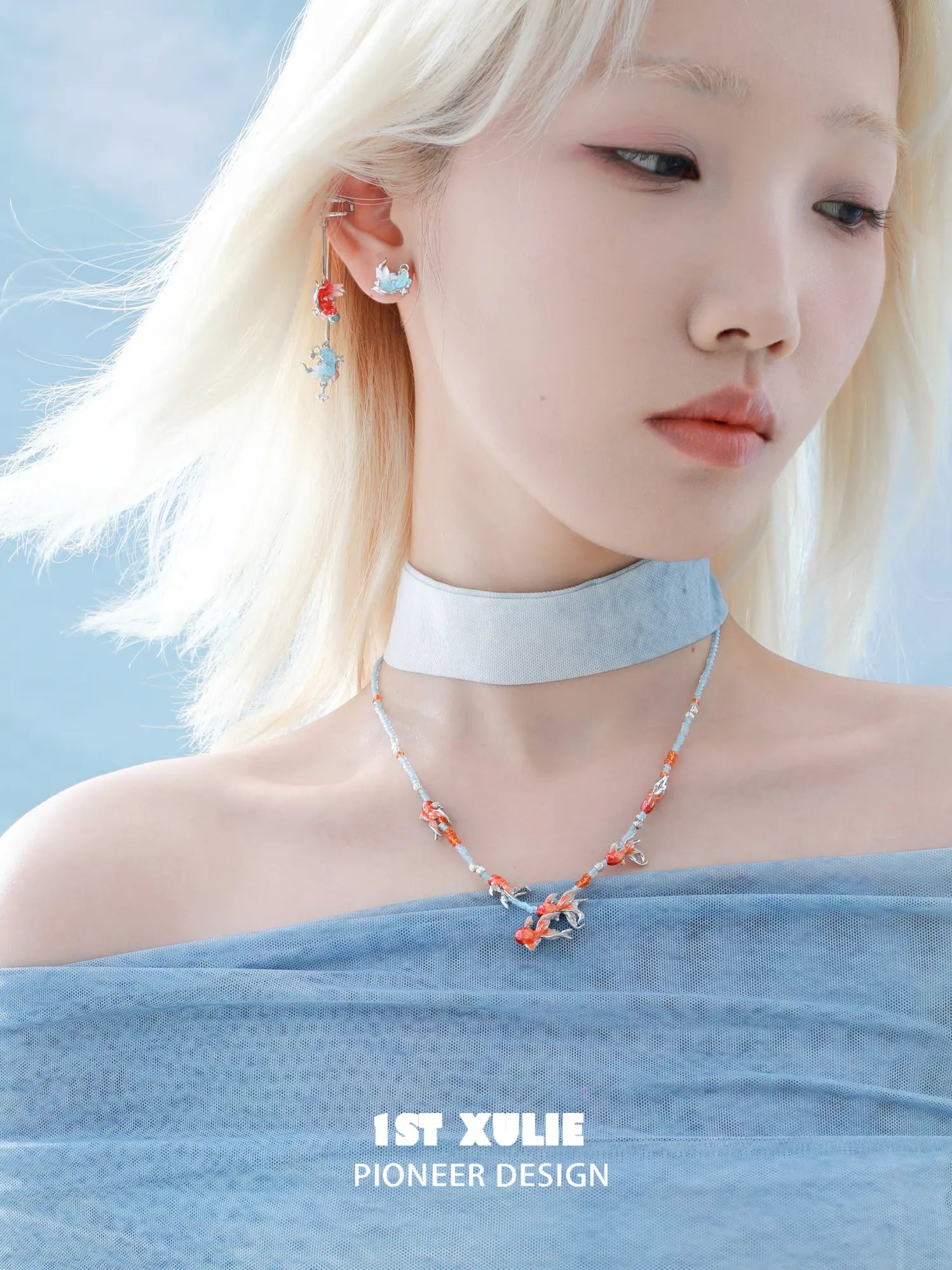 1ST XULIE Jewelry "THE SEA" Dreamy Goldfish Beaded Necklace - Product View