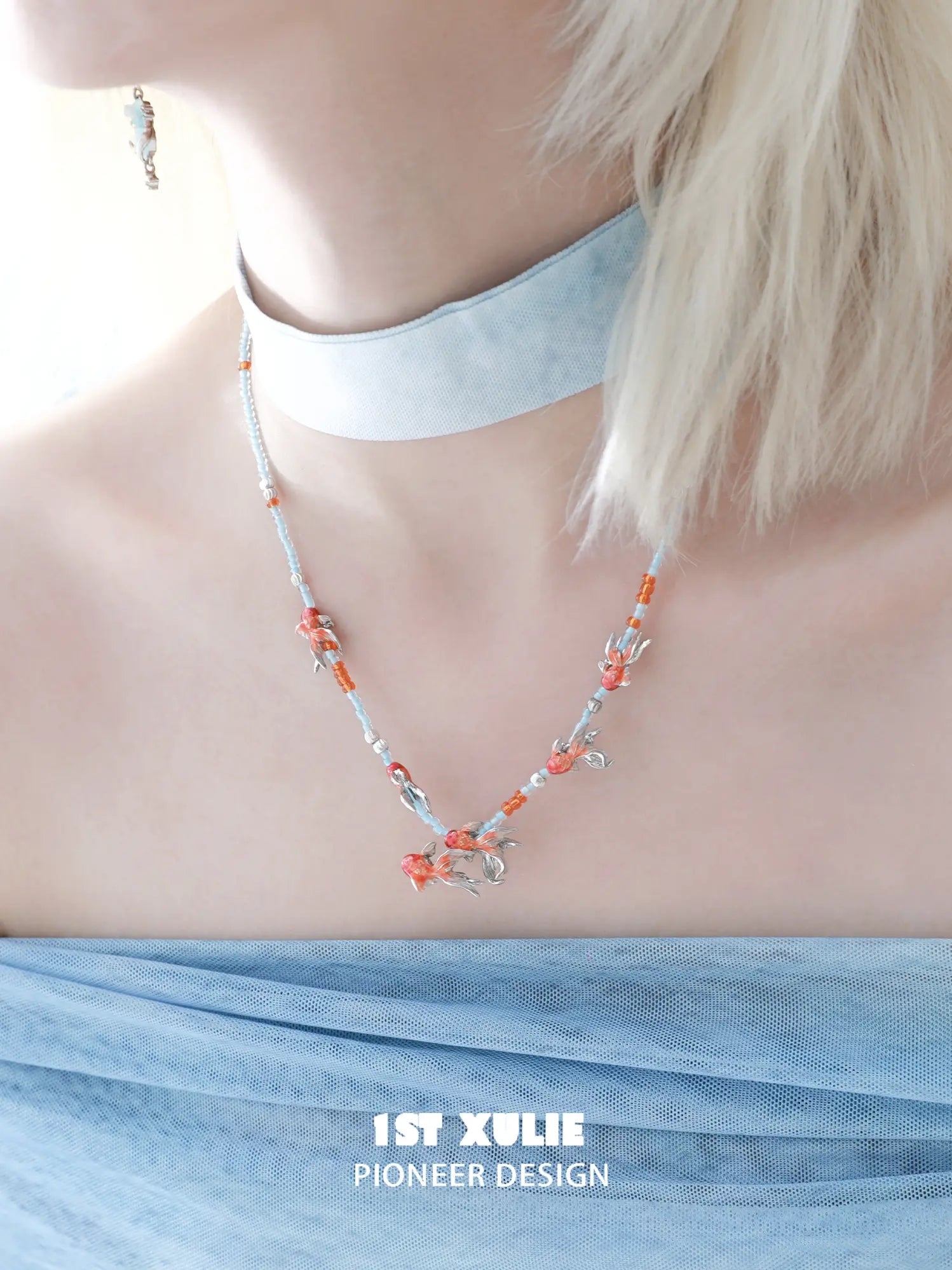 1ST XULIE Jewelry "THE SEA" Dreamy Goldfish Beaded Necklace - Texture